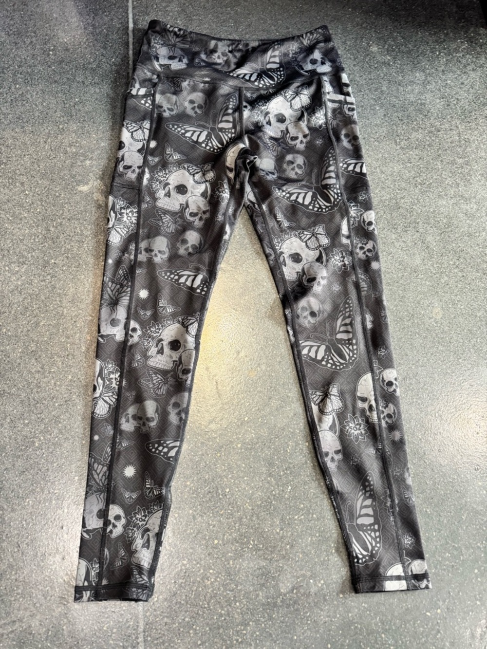Constantly Varied Gear Black & Gray Skull and Butterfly Print Leggings